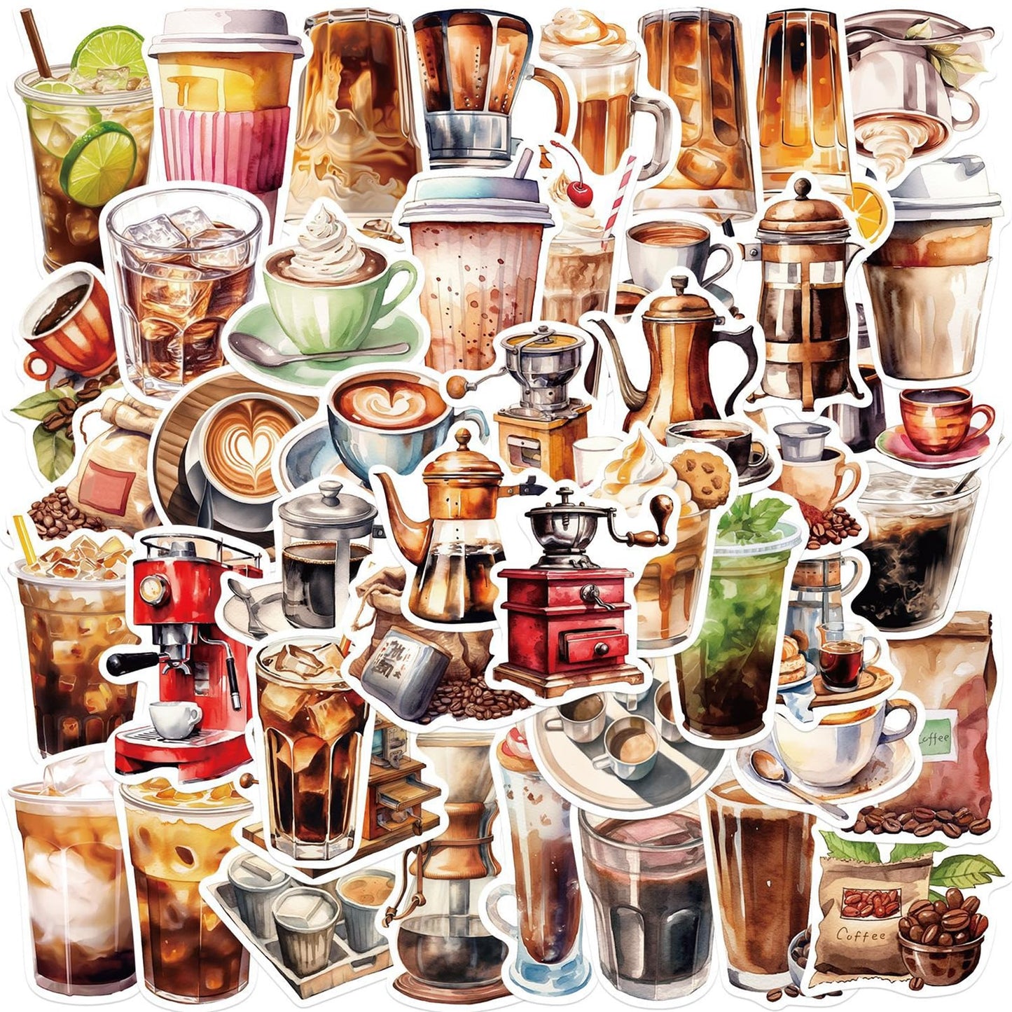 Vintage Coffee Stickers 50PCS | Waterproof Laptop Decals
