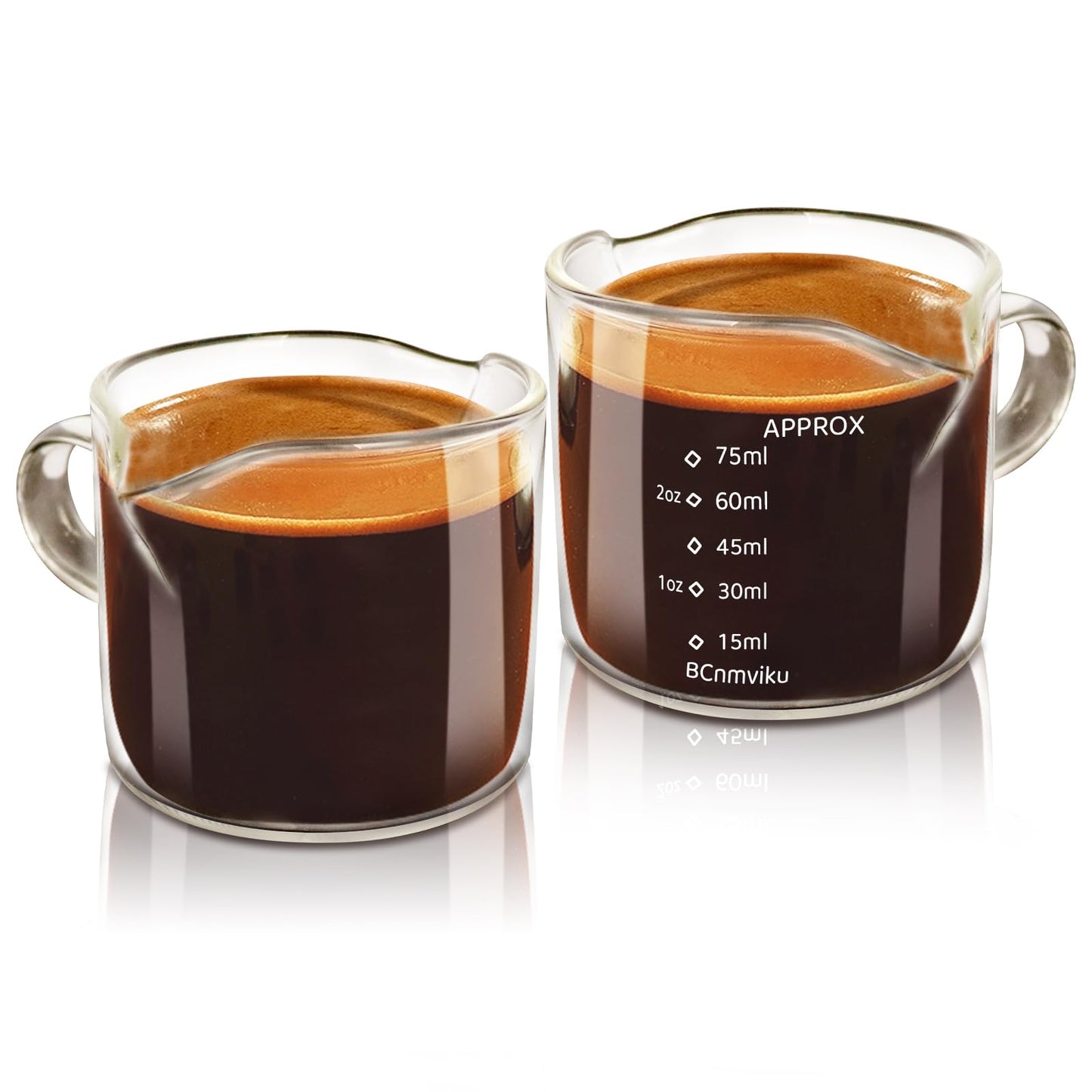 2 PACK Espresso Glass Measuring Cup with Handle 75ML Espresso Shot Glass Cup with Dual Scale Espresso Shot Cup with V-Shaped Mouth Clear Glass Milk Frothing Pitcher Espresso Accessories