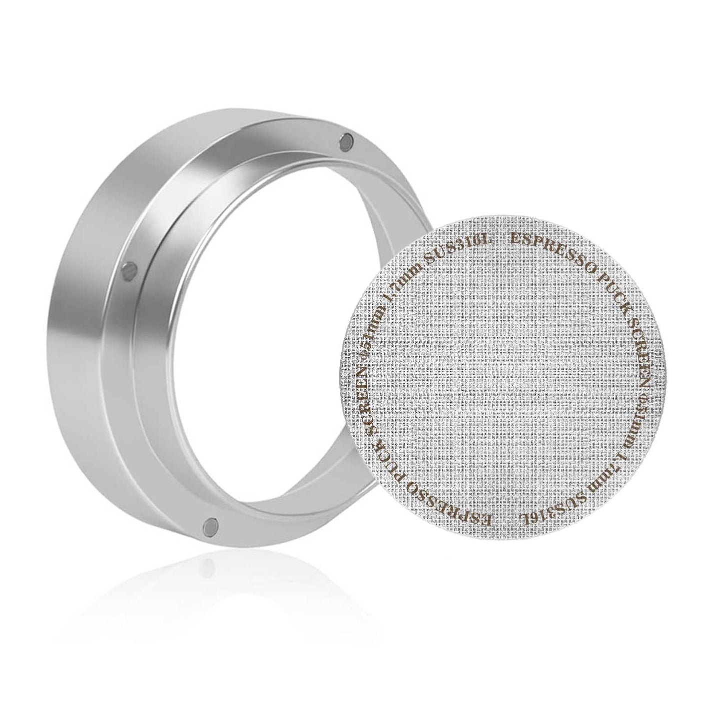Magnetic Dosing Funnel Set Espresso Dosing Ring & Puck Screen Kit 58mm Espresso Puck Screen 1.7mm Thickness 150μm Reusable Barista Espresso Screen Coffee Filter Mesh Plate