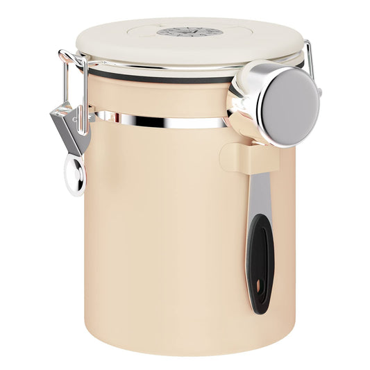 Coffee Canister Airtight Coffee Container Stainless Steel Coffee Bean Storage Container with CO2 Release Valve and Scoop Coffee Canister for BeansGroundsSugarFlourTeaCereal22OZBrown