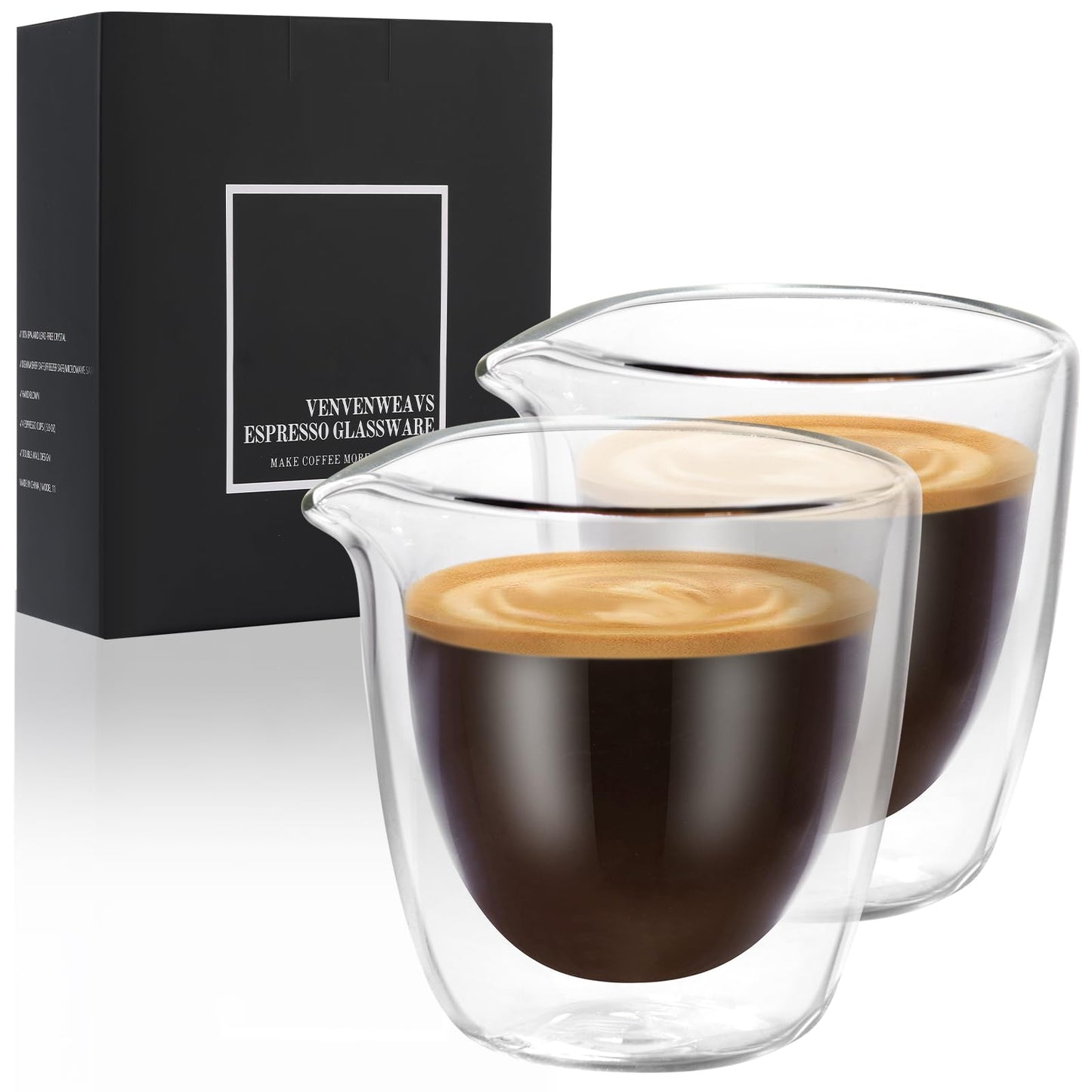 Espresso Cups Set of 2Double Wall 2.7OZ Spouts Espresso Shot CupsEspresso Accessories For Espresso MachineClear Espresso Shot Glass Gift set